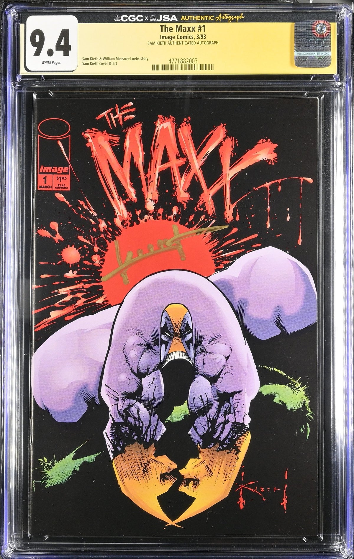 THE MAXX #1 CGC 9.4 NM SIGNED BY SAM KIETH, JSA AUTHENTIC