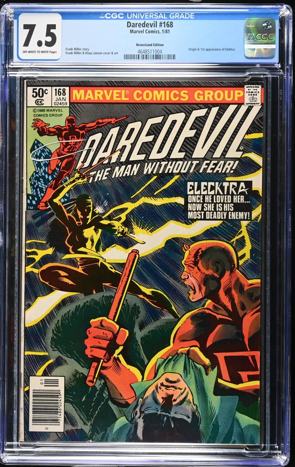 DAREDEVIL #168 CGC 7.5 VF- 1ST APPEARANCE ELEKTRA BY FRANK MILLER