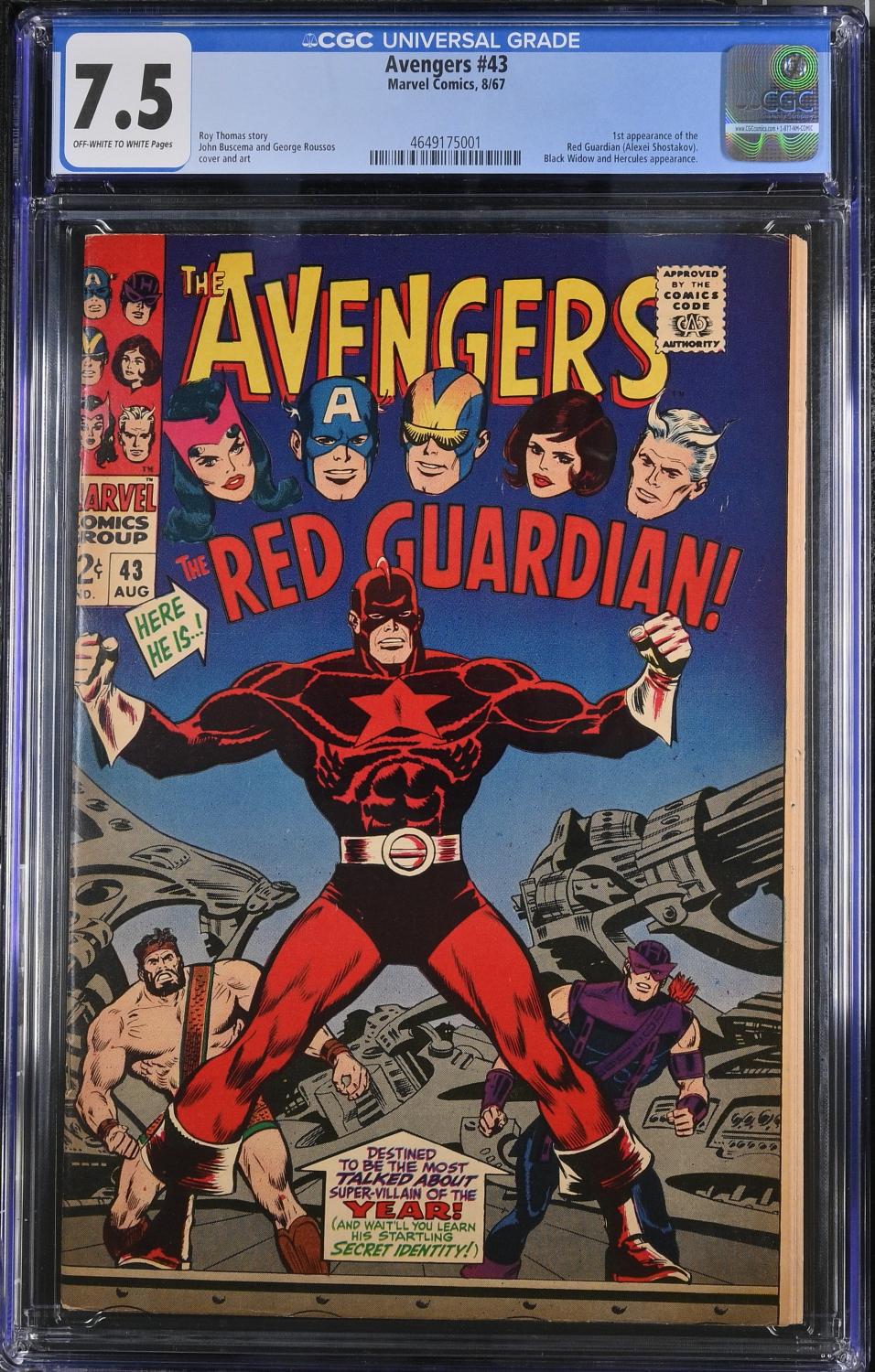 AVENGERS #43 CGC 7.5 VF- 1ST APPEARANCE RED GUARDIAN/ THUNDERBOLTS