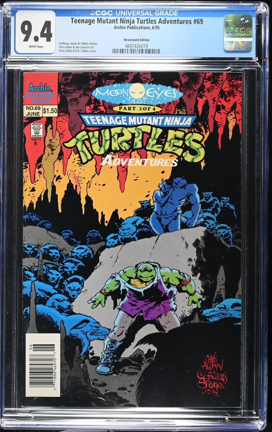 TEENAGE MUTANT NINJA TURTLES ADVENTURES #69 CGC 9.4 NM NEWSSTAND ARCHIE