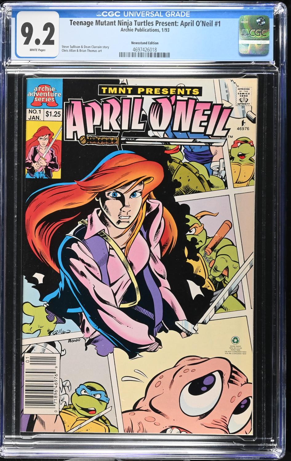 TEENAGE MUTANT NINJA TURTLES PRESENT APRIL ONIEL #1 CGC 9.2 NM- NEWSSTAND ARCHIE