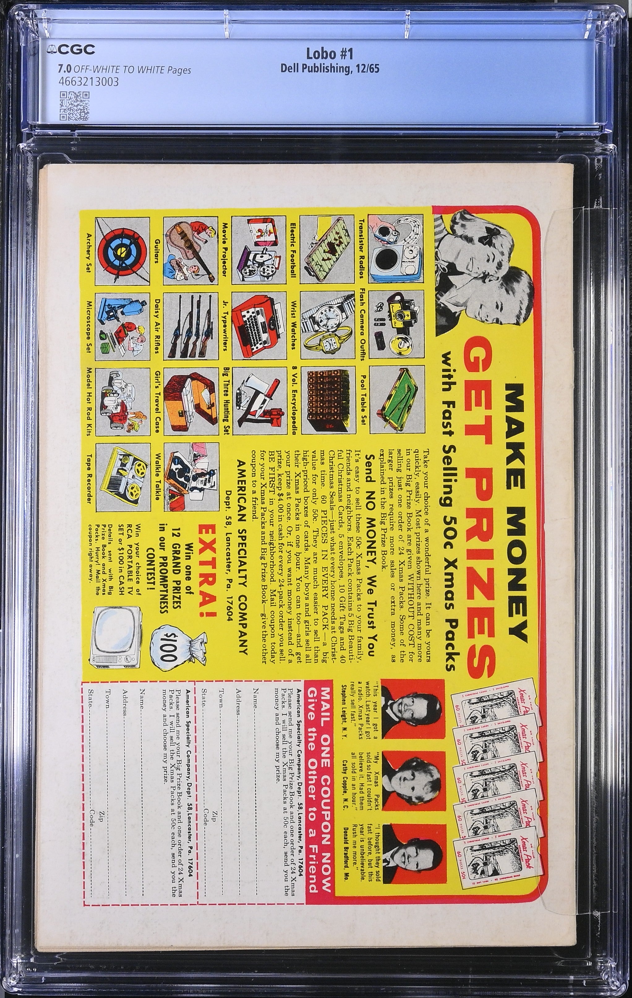 LOBO #1 DELL PUBLISHING 1965 CGC 7.0 FN/VF KEY ISSUE