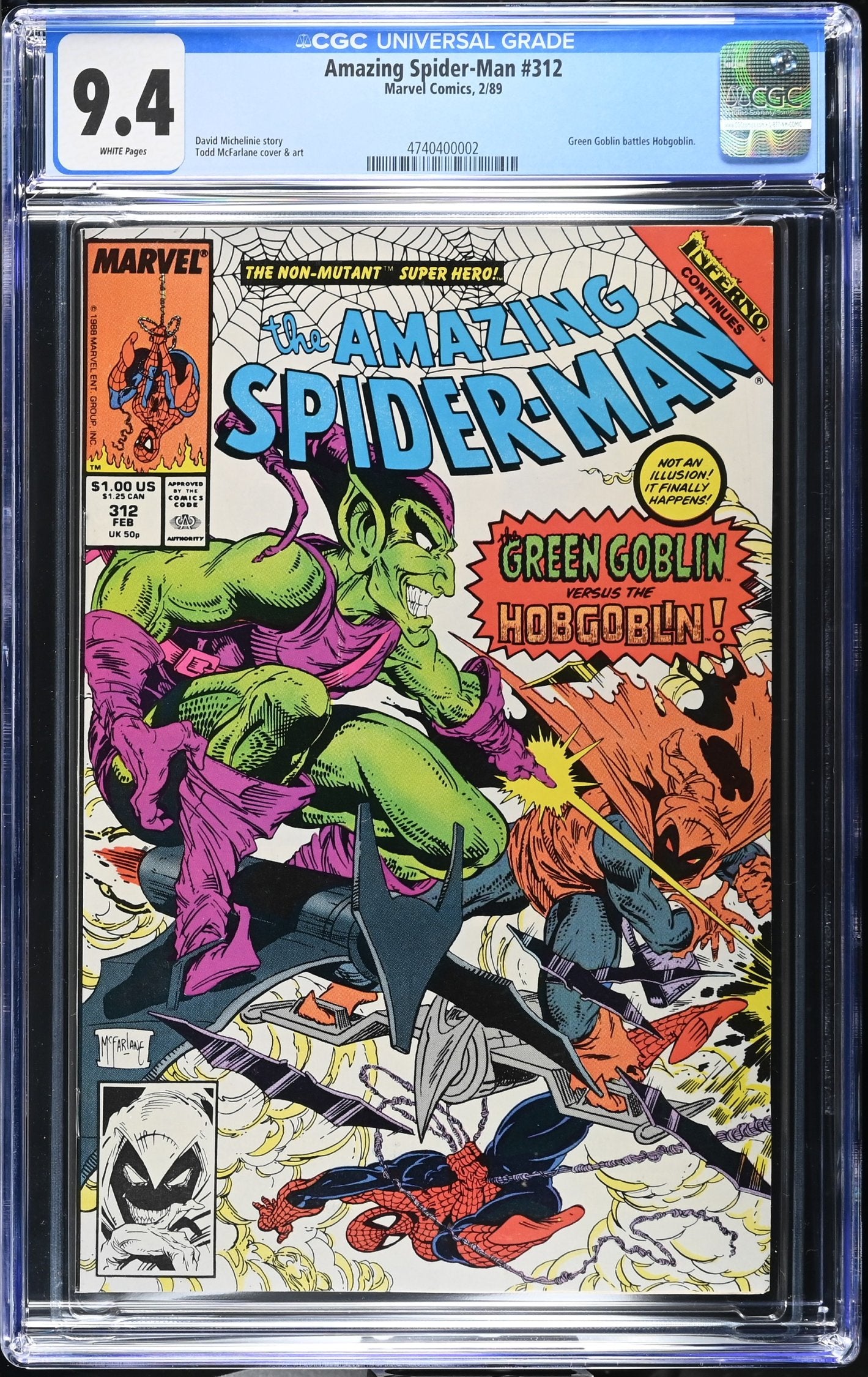 AMAZING SPIDER-MAN #312 CGC 9.4 NM TODD McFARLANE
