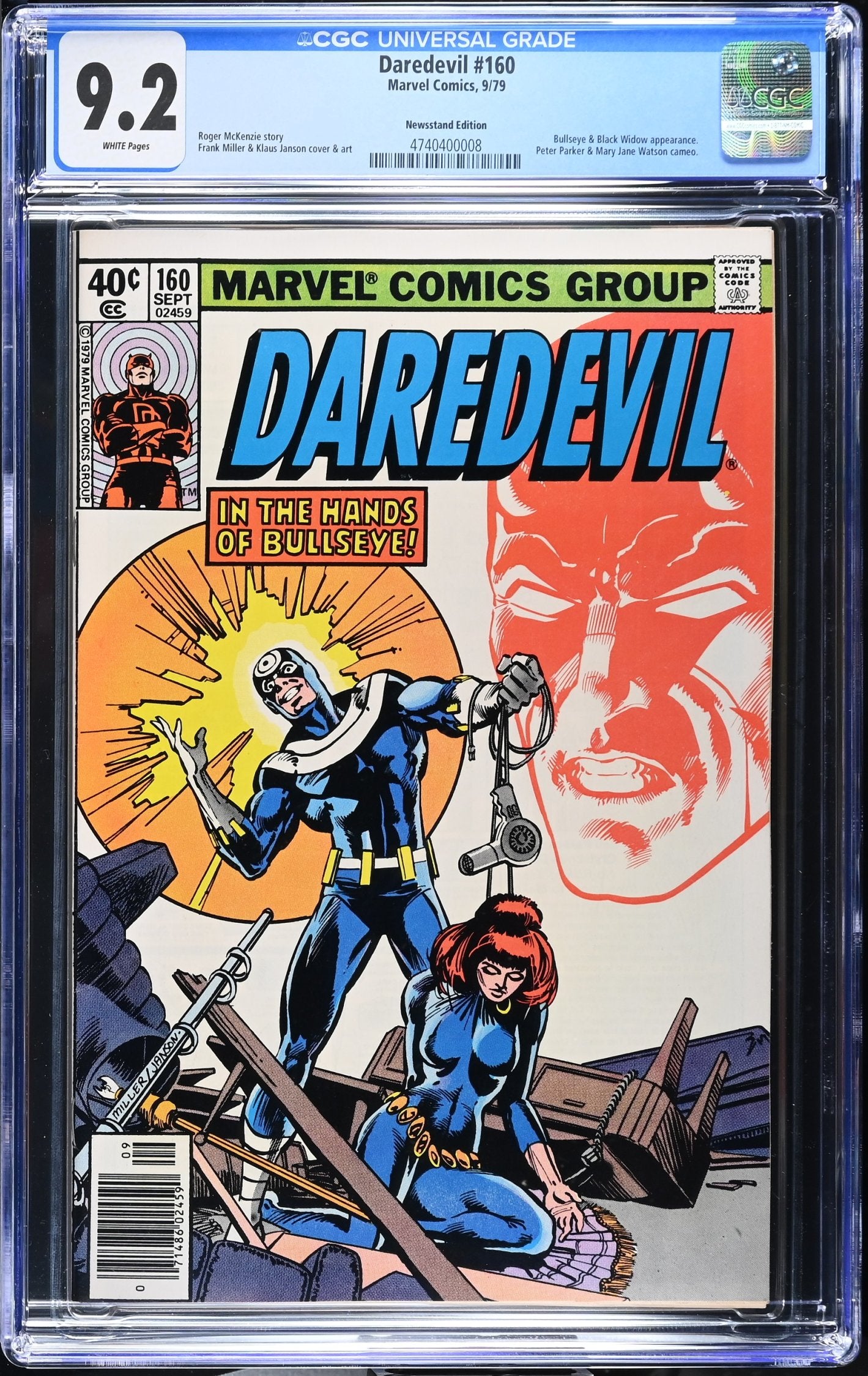 DAREDEVIL #160 CGC 9.2 NM- NEWSSTAND FRANK MILLER ART