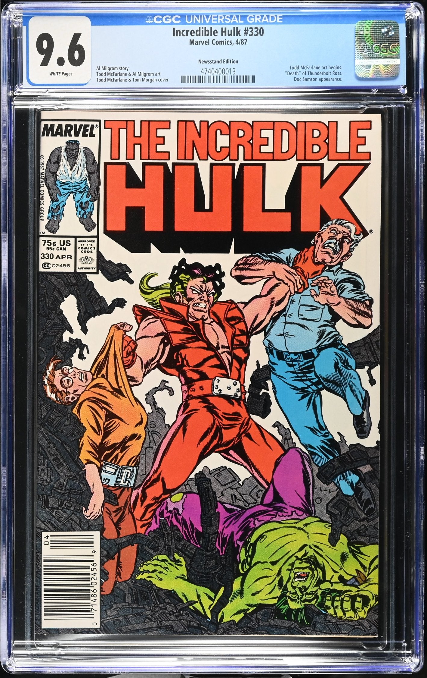INCREDIBLE HULK #330 CGC 9.6 NM+ NEWSSTAND, TODD McFARLANE ART BEGINS