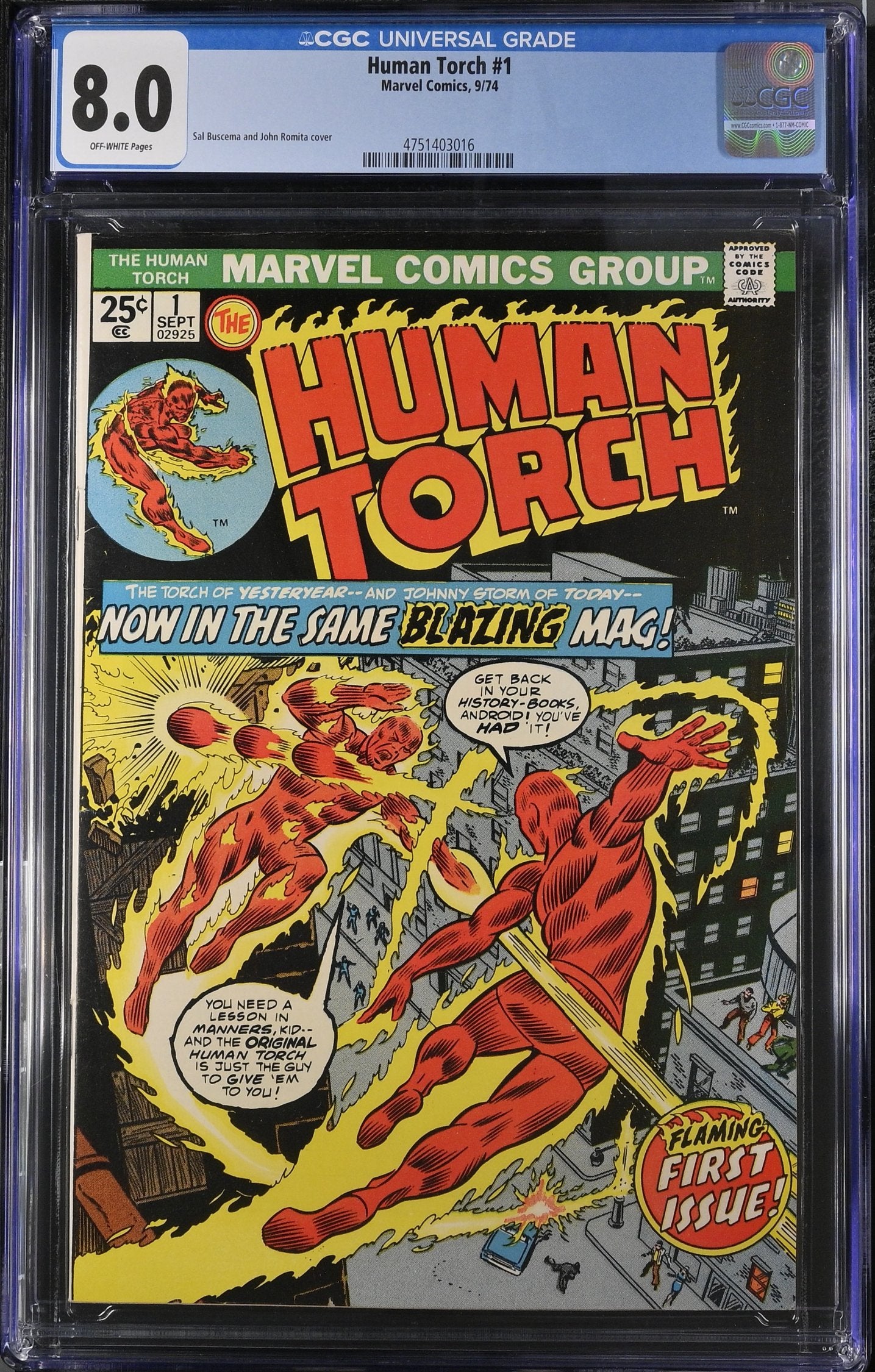 HUMAN TORCH #1 1974 CGC 8.0 VF