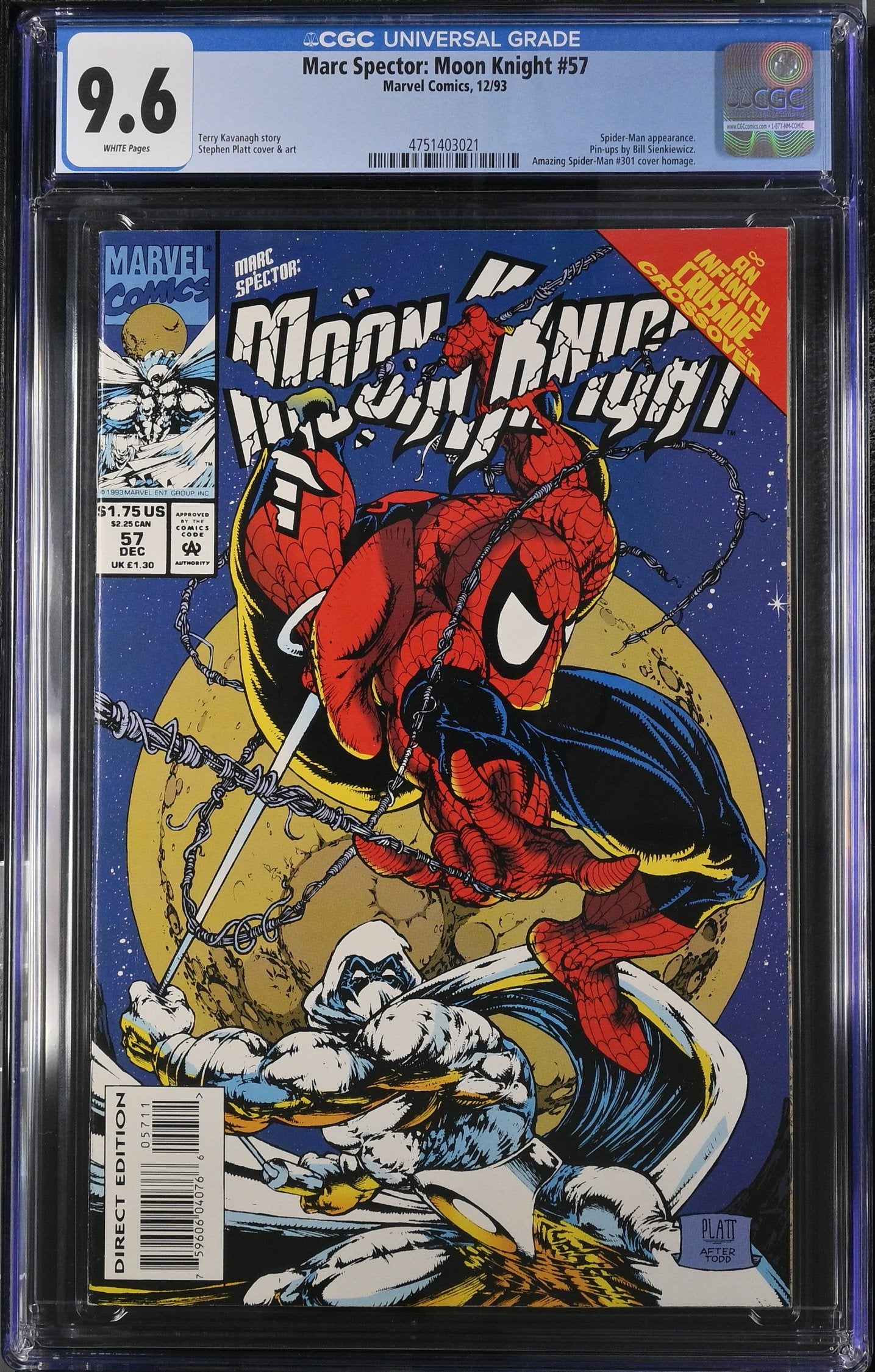 MARC SPECTOR MOON KNIGHT #57 CGC 9.6 NM+ SPIDER-MAN APPEARANCE