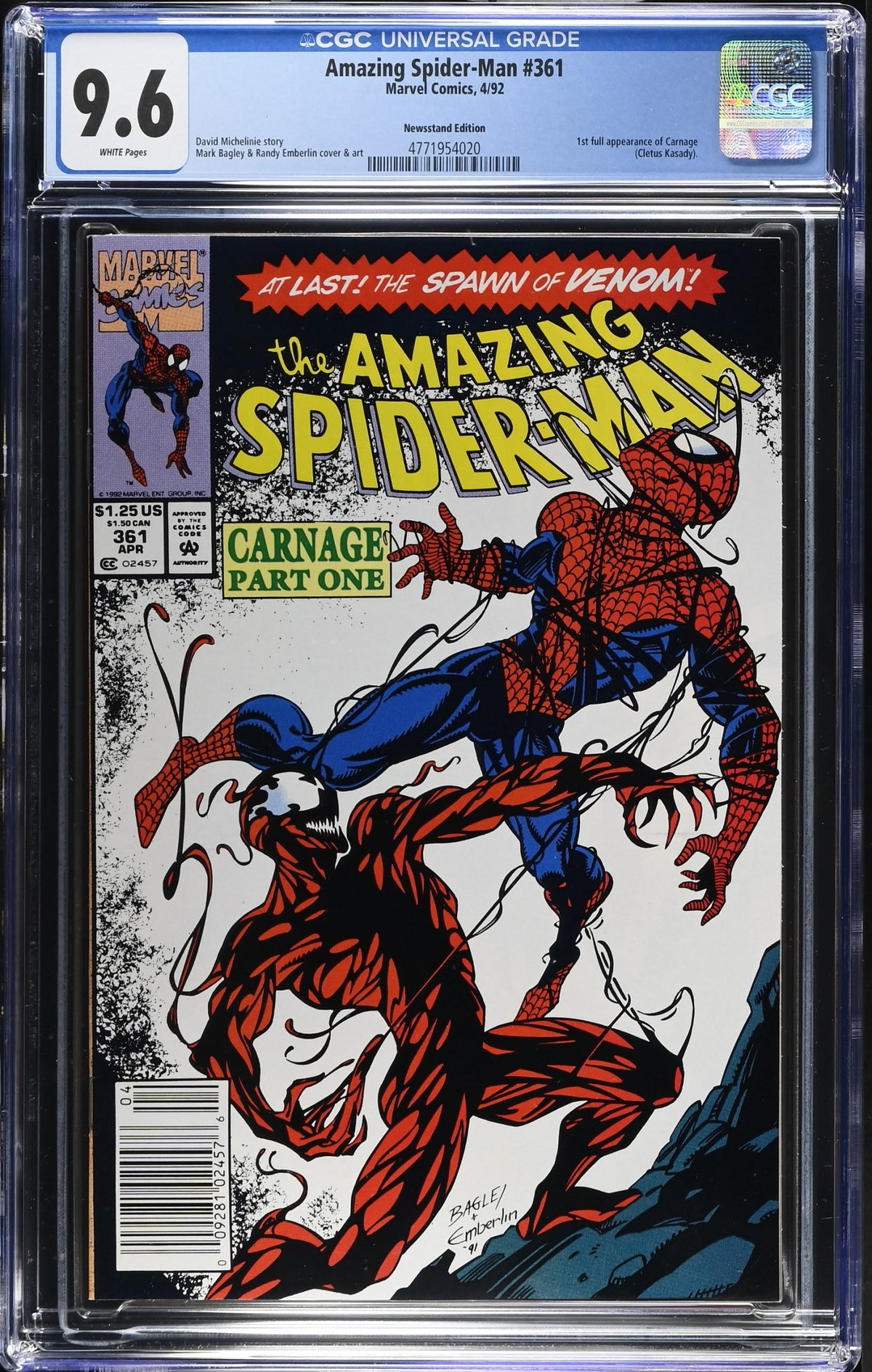 AMAZING SPIDER-MAN #361 CGC 9.6 NM+ 1ST CARNAGE NEWSSTAND EDITION