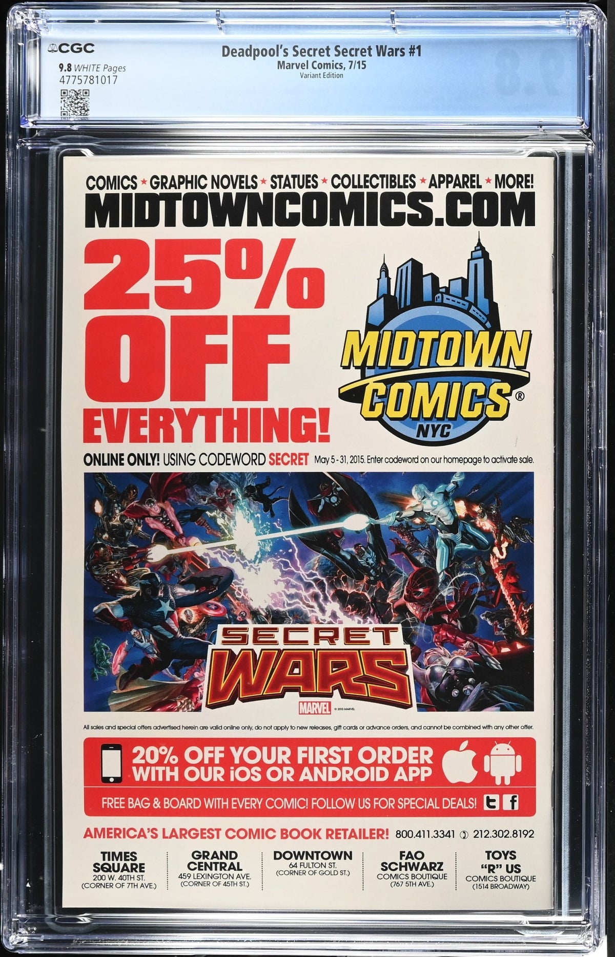 DEADPOOL'S SECRET SECRET WAR #1 CGC 9.8 NM/M SKOTTIE YOUNG VARIANT