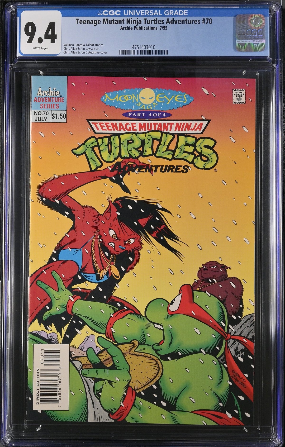 TEENAGE MUTANT NINJA TURTLES ADVENTURES #70 CGC 9.4 NM ARCHIE
