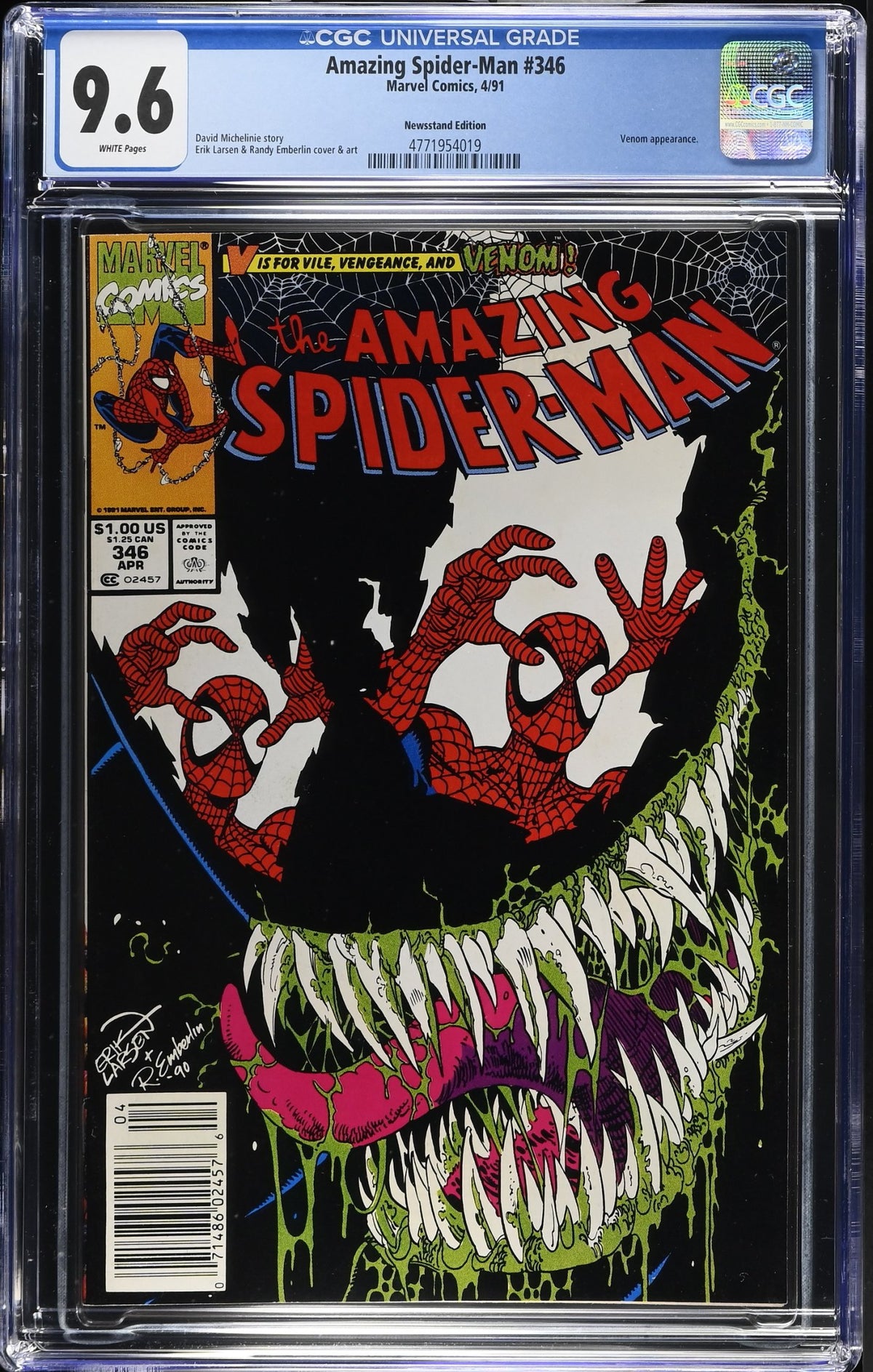 AMAZING SPIDER-MAN #346 CGC 9.6 NM+NEWSSTAND VENOM COVER