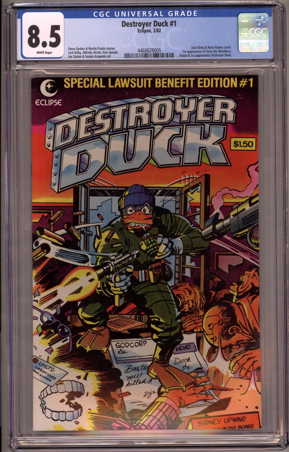 DESTROYER DUCK #1 CGC 8.5 VF+ 1ST APPEARANCE GROO BY SERGIO ARAGONES