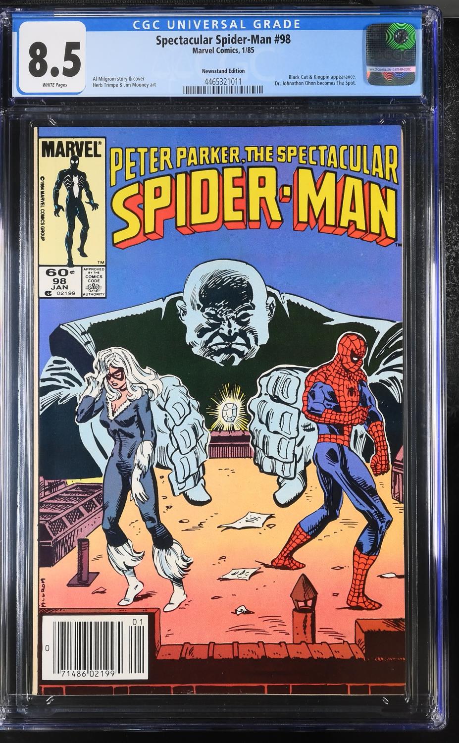 SPECTACULAR SPIDER-MAN #98 CGC 8.5 VF+ NEWSSTAND 1ST APPEARANCE THE SPOT