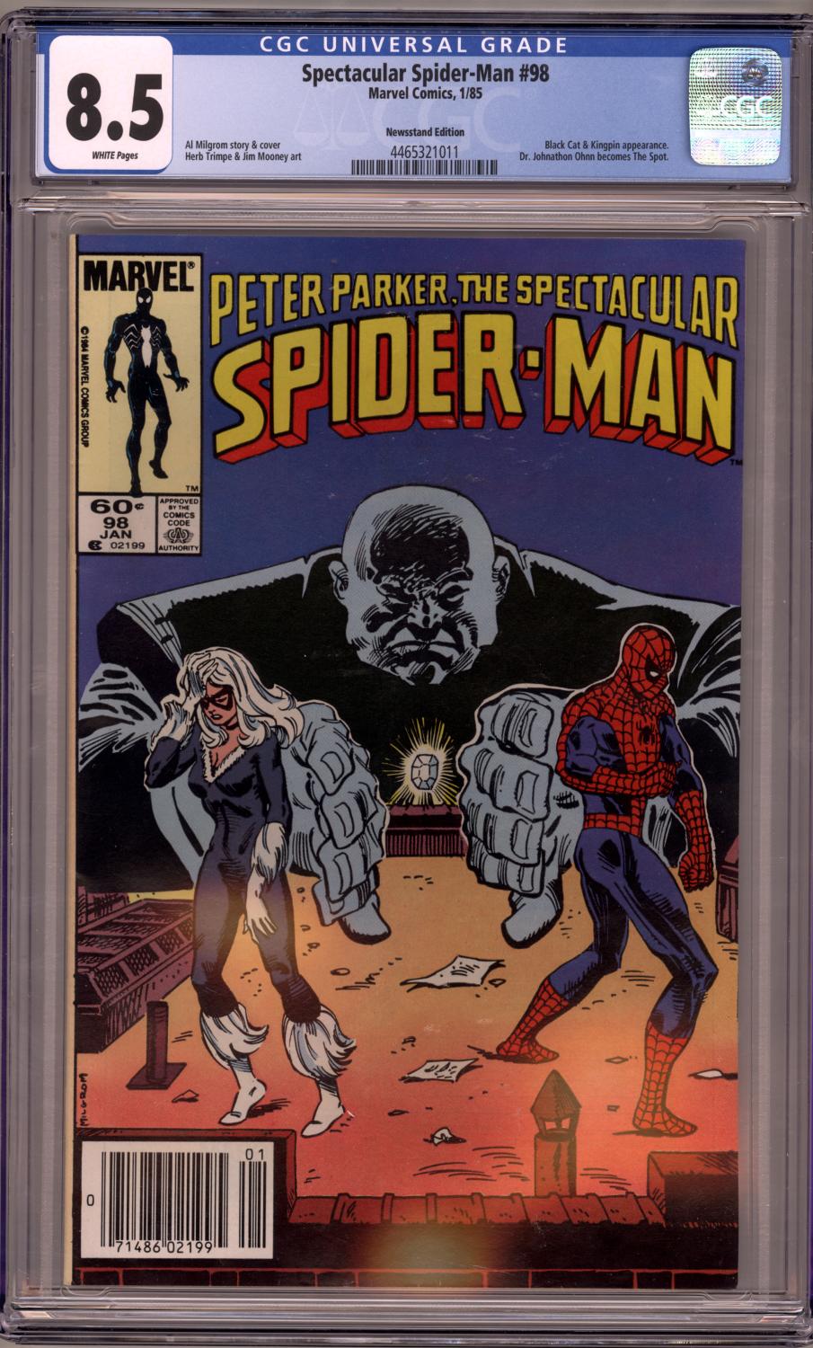 SPECTACULAR SPIDER-MAN #98 CGC 8.5 VF+ NEWSSTAND 1ST APPEARANCE THE SPOT