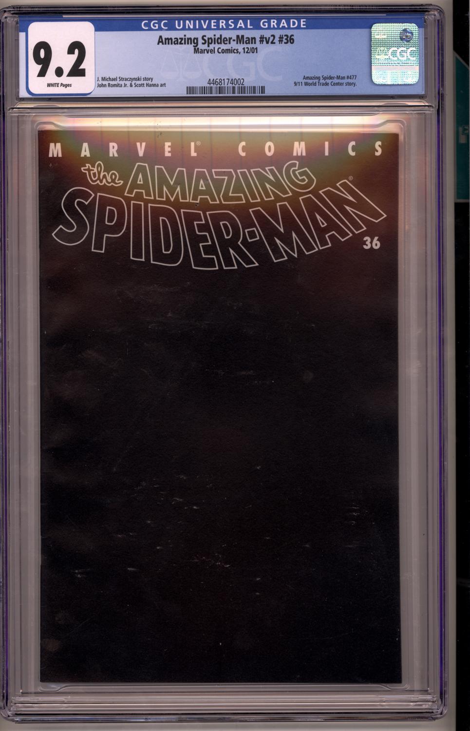 AMAZING SPIDER-MAN 2001 #36 CGC 9.2 NM- BLACK COVER 9/11