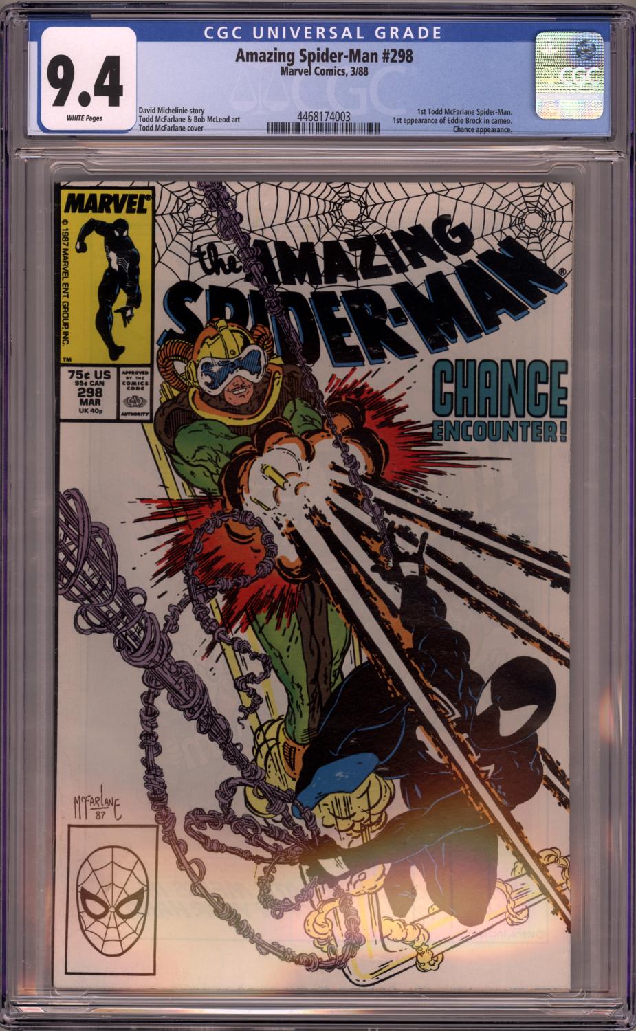 AMAZING SPIDER-MAN #298 CGC 9.4 NM 1ST TODD McFARLANE ISSUE