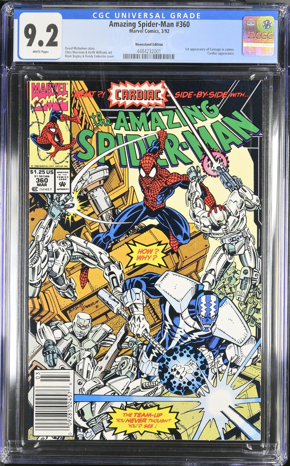 AMAZING SPIDER-MAN #360 CGC 9.2 NM- 1ST CARNAGE CAMEO, NEWSSTAND