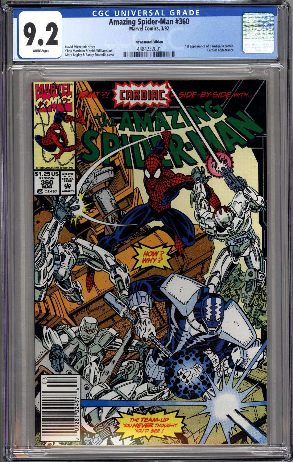 AMAZING SPIDER-MAN #360 CGC 9.2 NM- 1ST CARNAGE CAMEO, NEWSSTAND