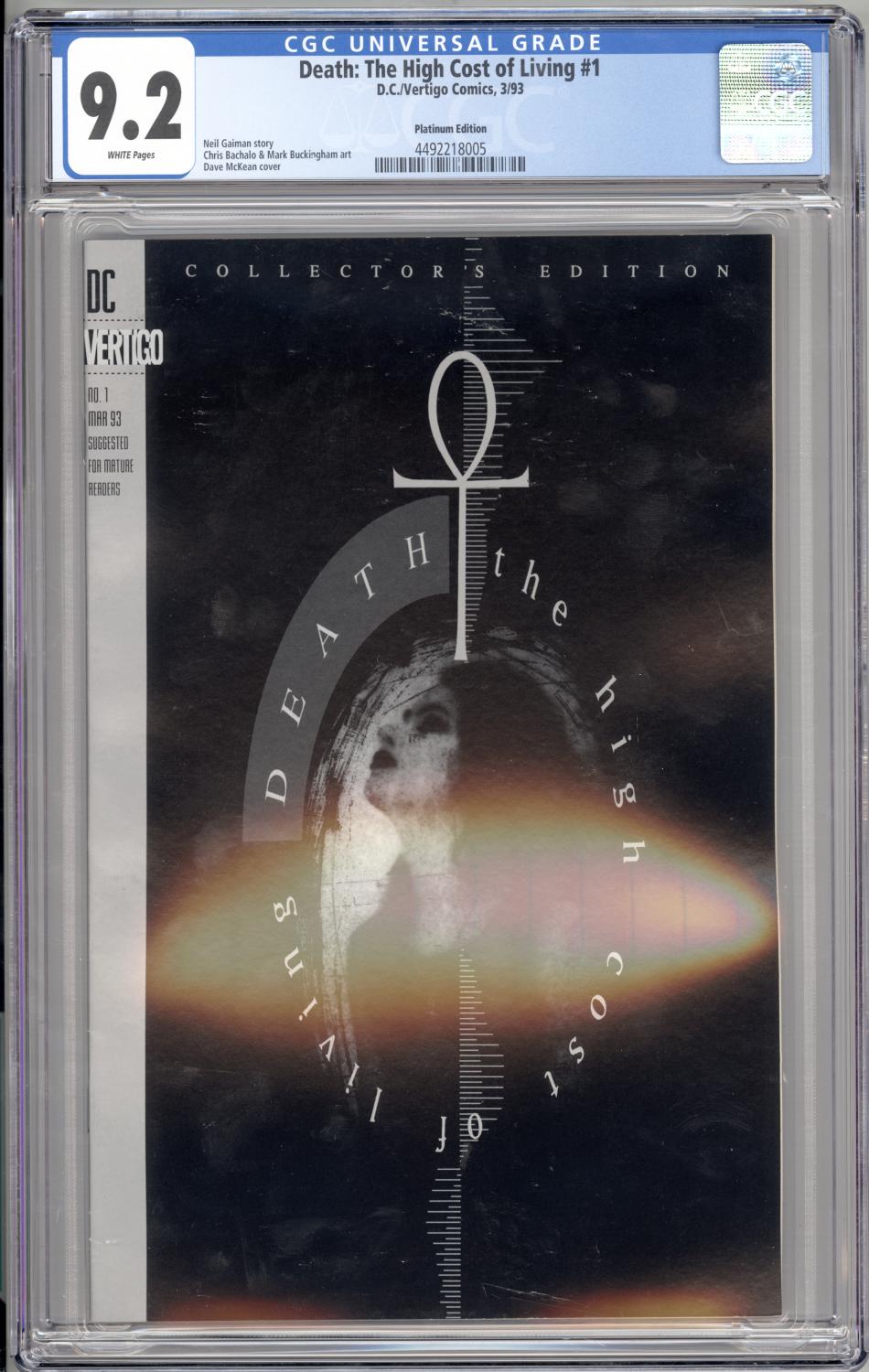 DEATH HIGH COST OF LIVING PLATINUM EDITION CGC 9.2 NM- NEIL GAIMAN