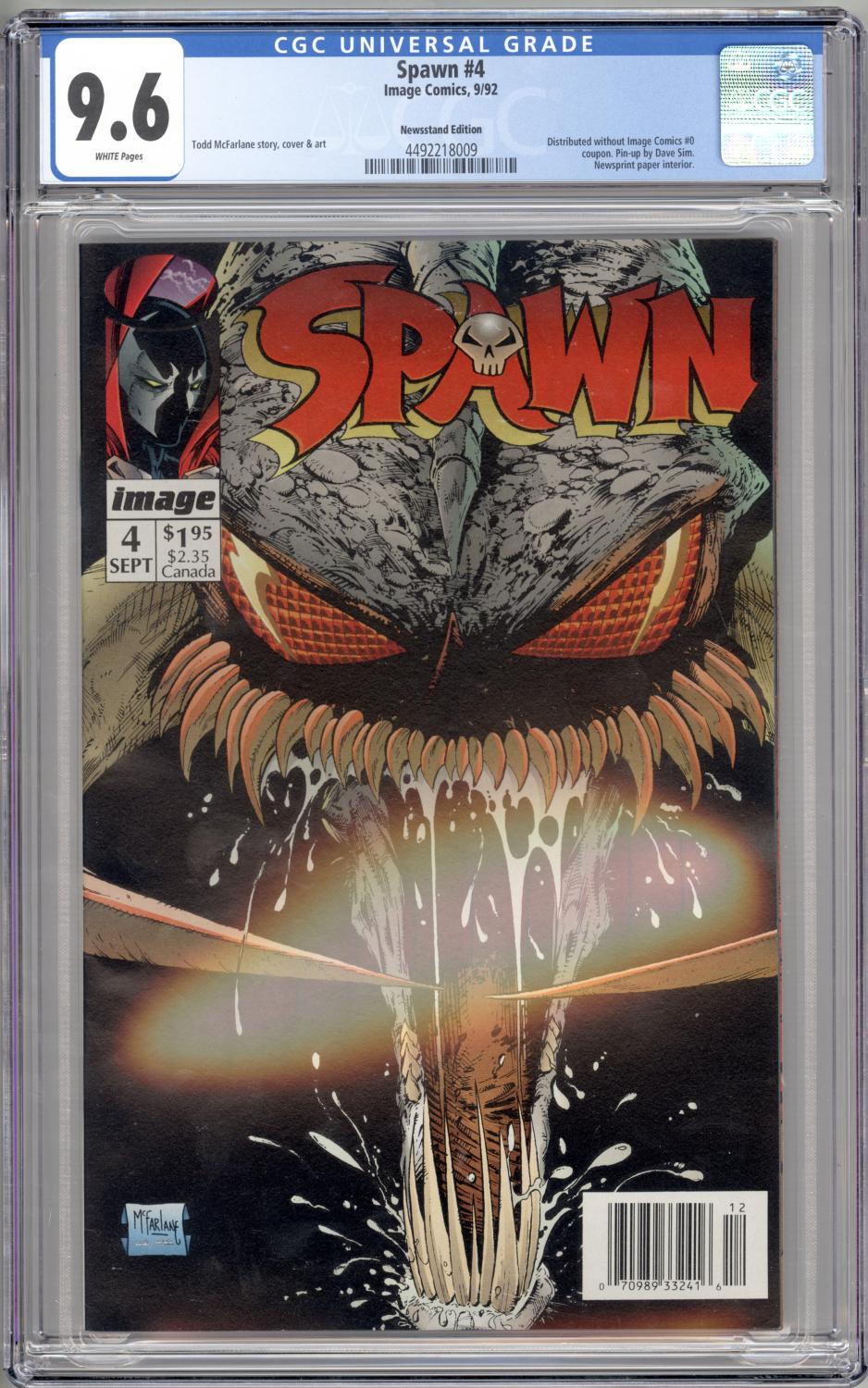 SPAWN #4 NEWSSTAND EDITION CGC 9.6 NM+