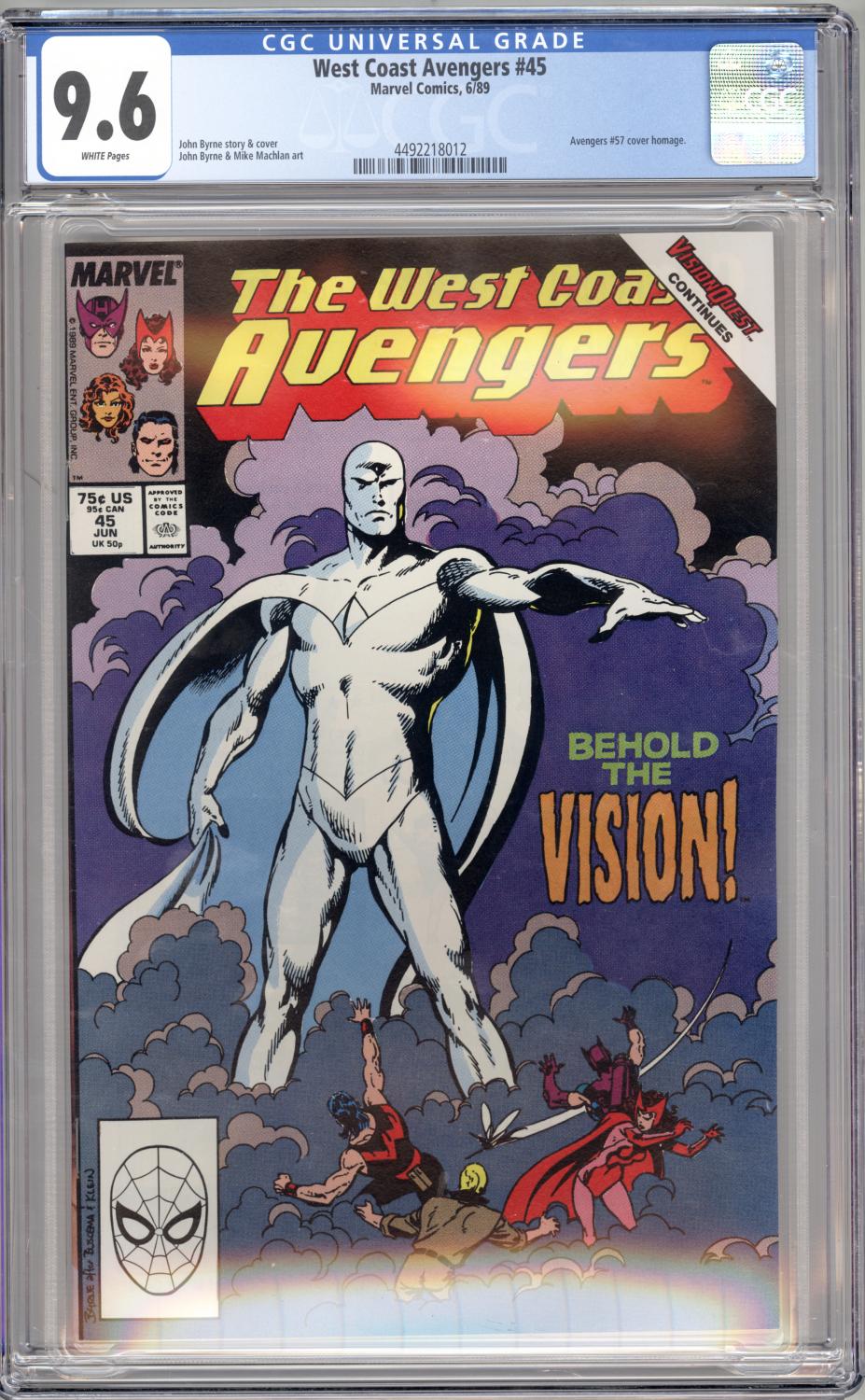 WEST COAST AVENGERS #45 CGC 9.6 NM+ 1ST APPEARANCE WHITE VISION