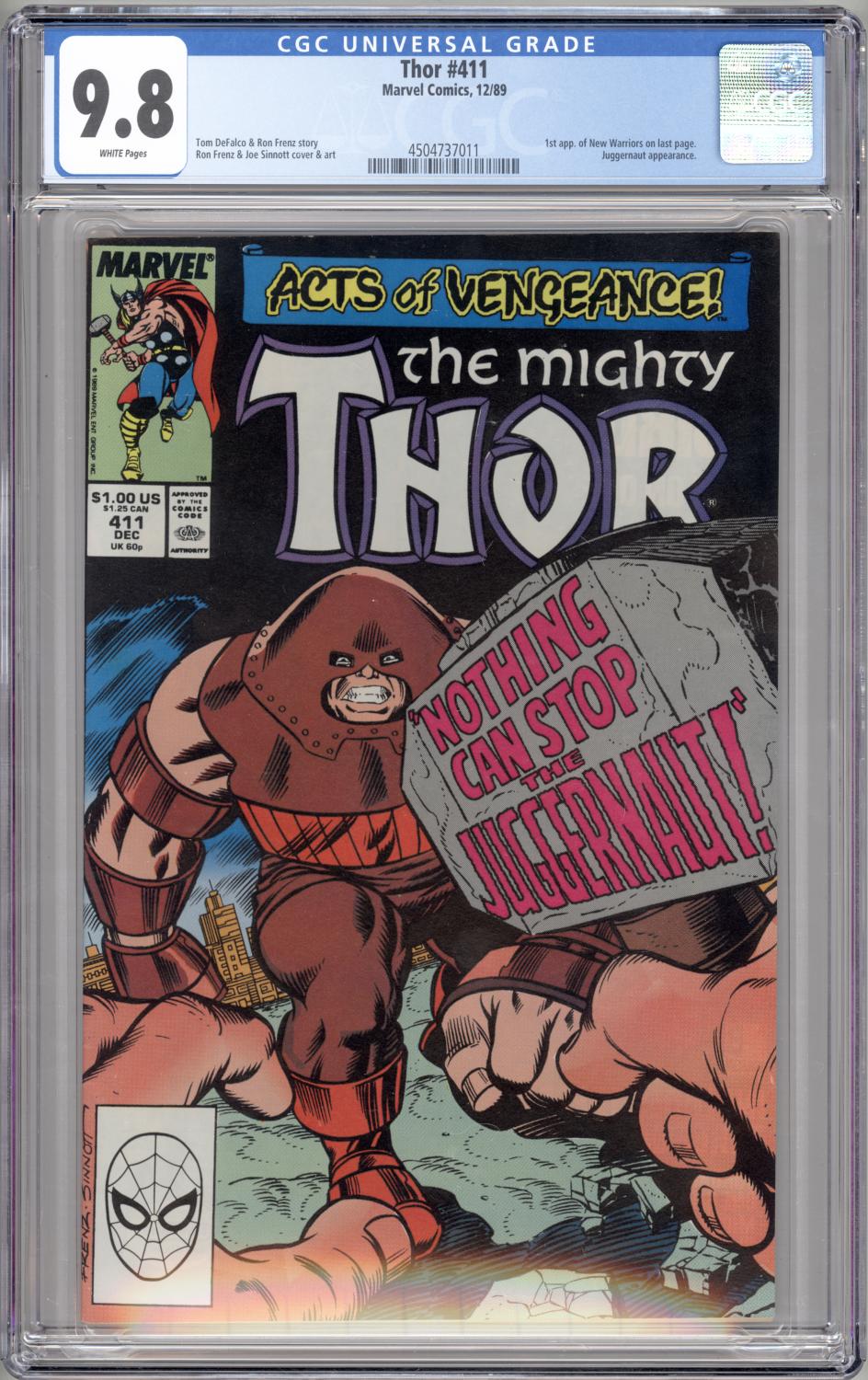 THOR #411 CGC 9.8 1ST APPEARANCE NEW WARRIORS