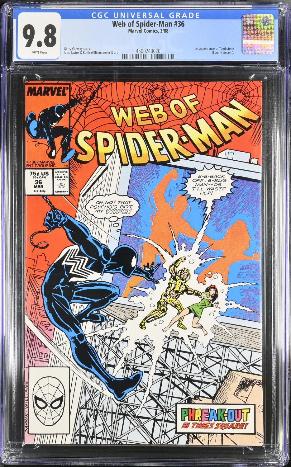 WEB OF SPIDER-MAN #36 1988 CGC 9.8 NM/M 1ST APPEARANCE TOMBSTONE