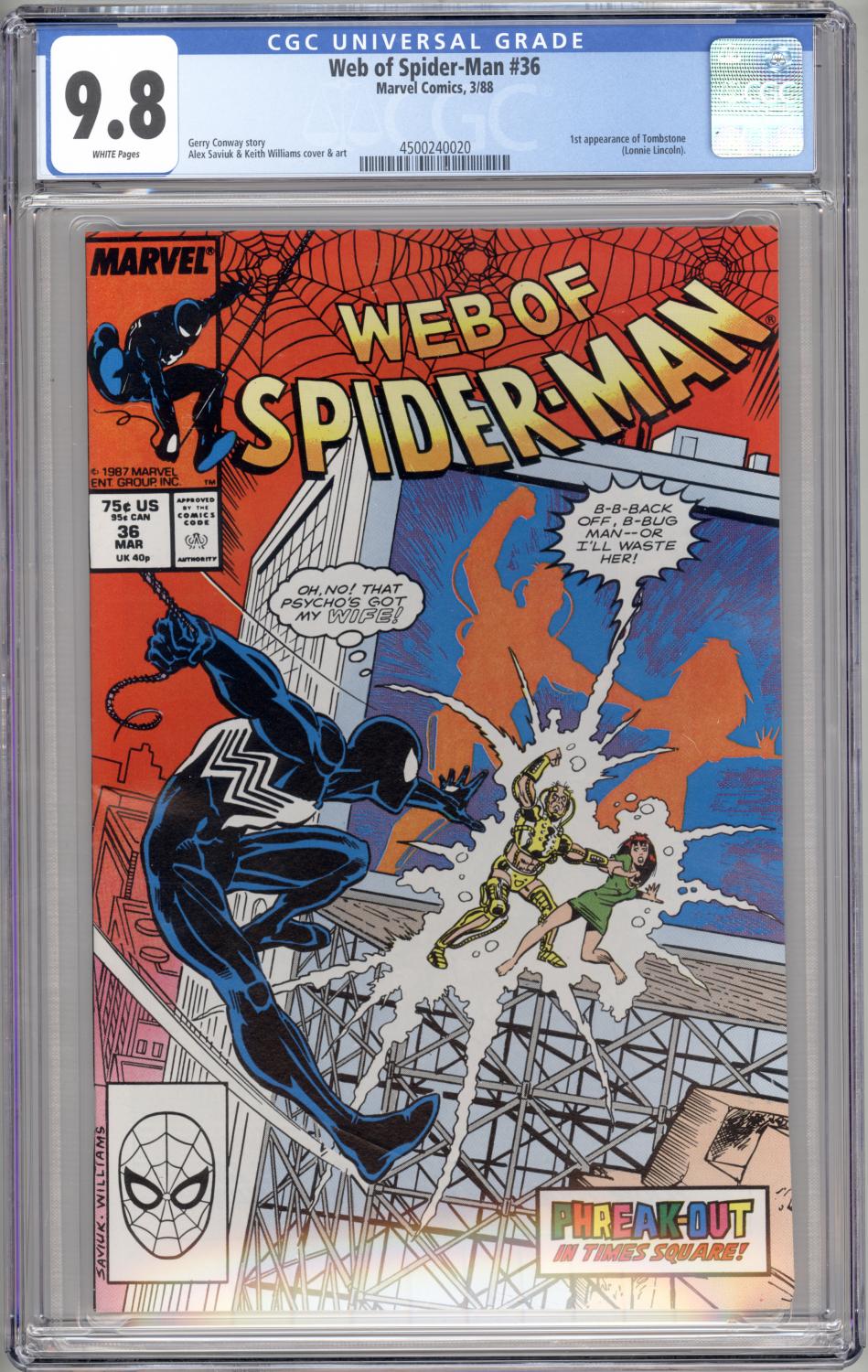 WEB OF SPIDER-MAN #36 1988 CGC 9.8 NM/M 1ST APPEARANCE TOMBSTONE