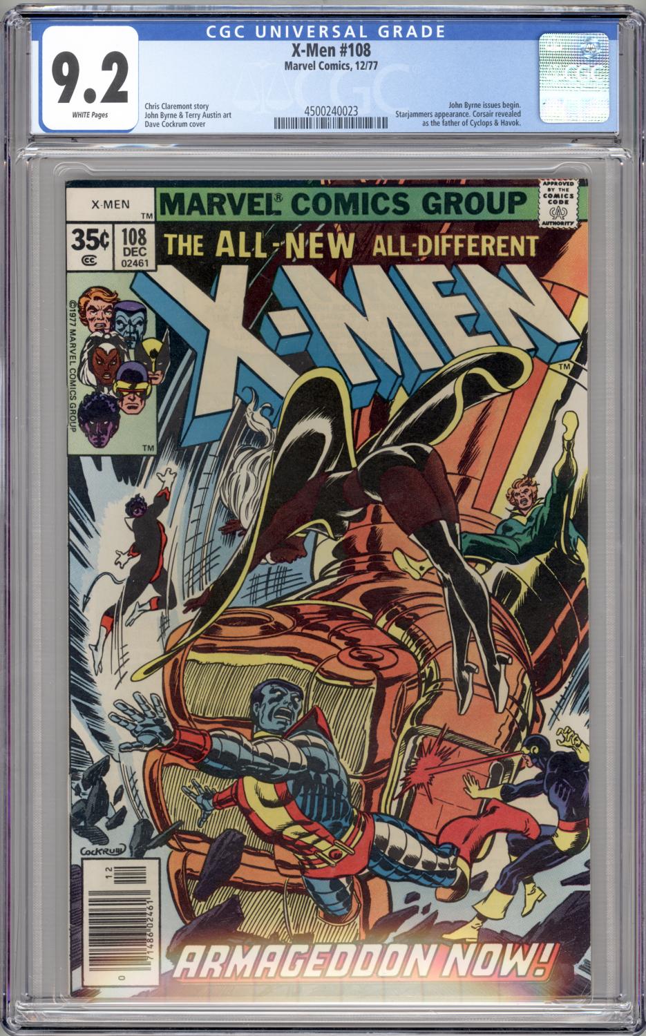 X-MEN #108 1977 CGC 9.2 NM- 1ST JOHN BYRNE ISSUE, WHITE PAGES