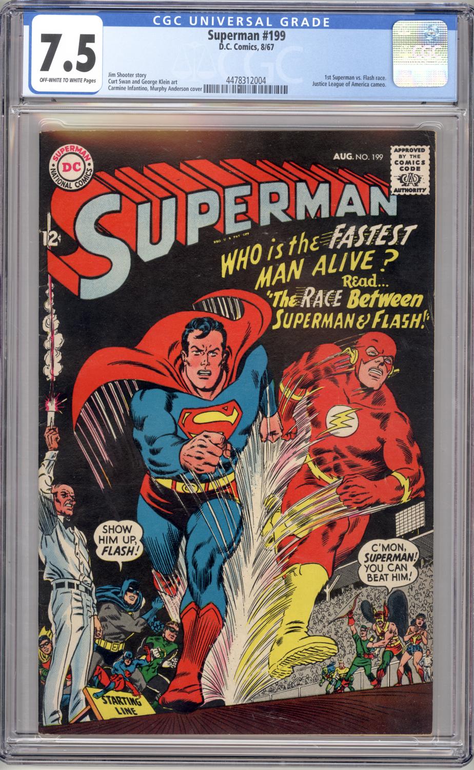 SUPERMAN #199 CGC 7.5 VF- 1ST SUPERMAN VS FLASH RACE