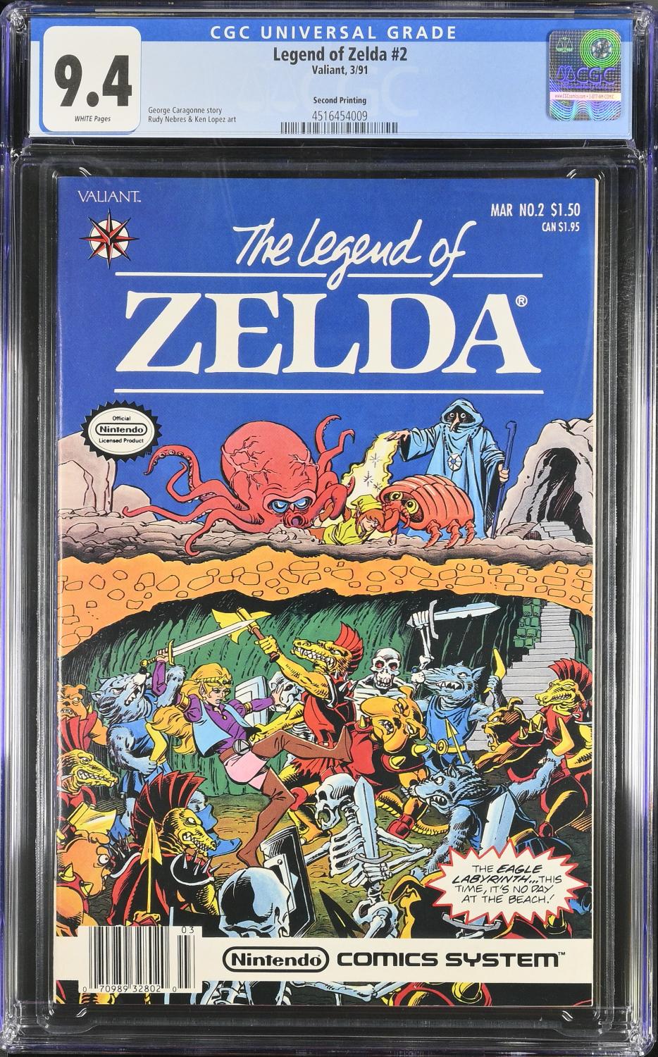 LEGEND OF ZELDA #2 CGC 9.4 NM 2ND PRINT 1991 VALIANT