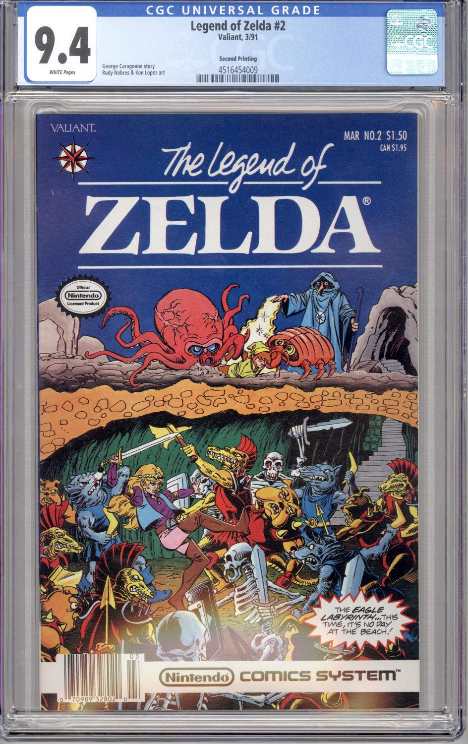 LEGEND OF ZELDA #2 CGC 9.4 NM 2ND PRINT 1991 VALIANT