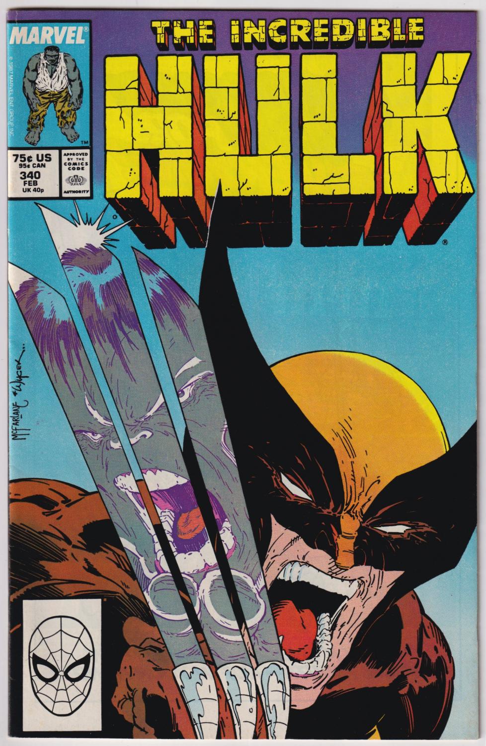 INCREDIBLE HULK #340 CLASSIC BATTLE WITH WOLVERINE, TODD McFARLANE ART