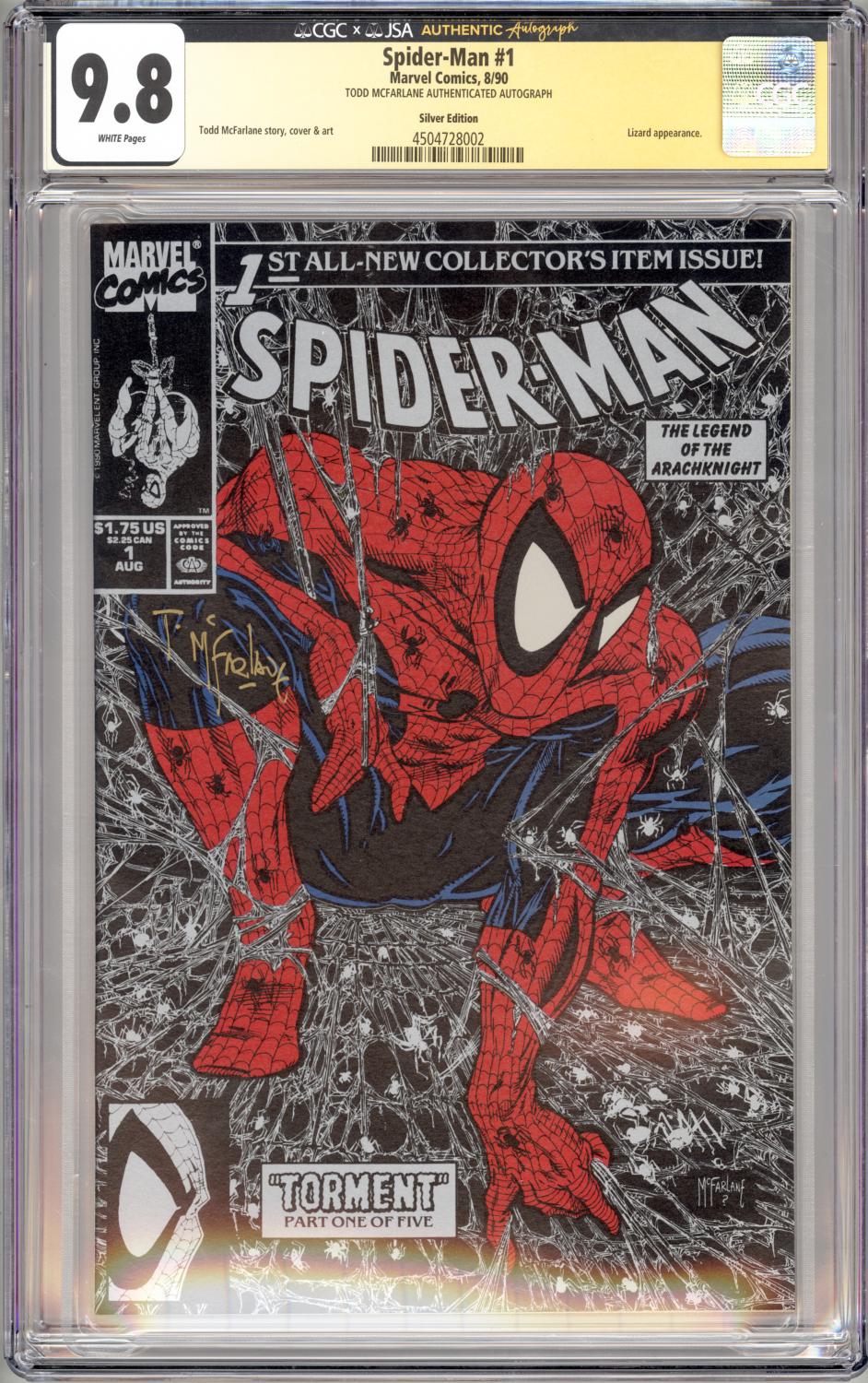 SPIDER-MAN #1 CGC 9.8 NM/M SIGNED BY TODD McFARLANE SILVER EDITION