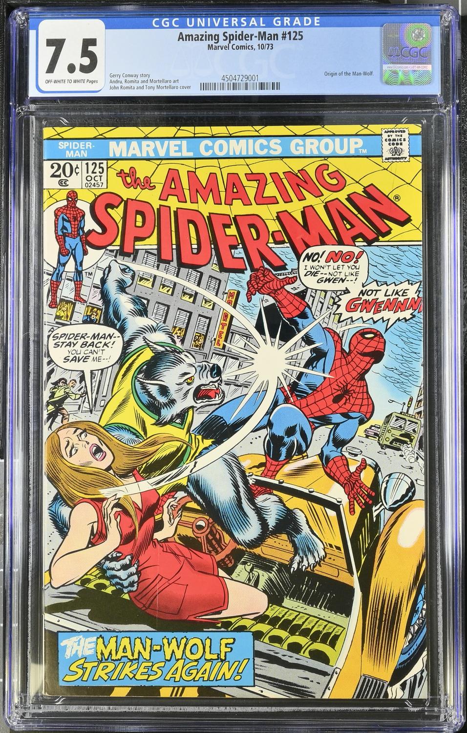 AMAZING SPIDER-MAN #125 1973 CGC 7.5 VF- ORIGIN OF MAN-WOLF