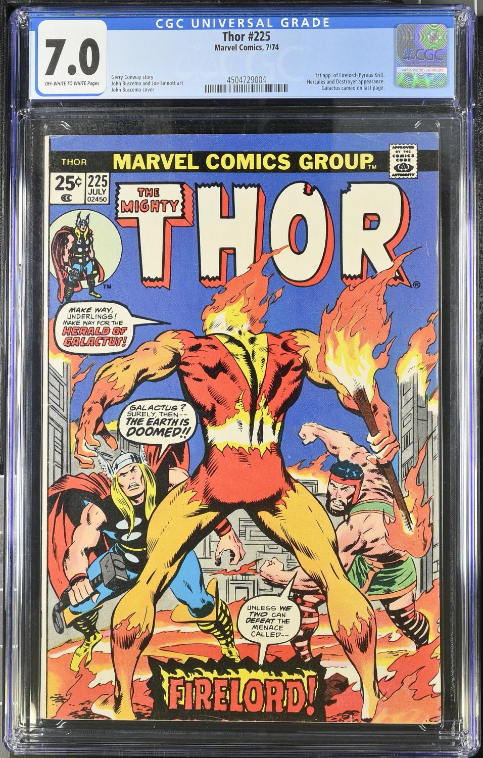 THOR #225 1974 CGC 7.0 FN/VF 1ST APPEARANCE FIRELORD