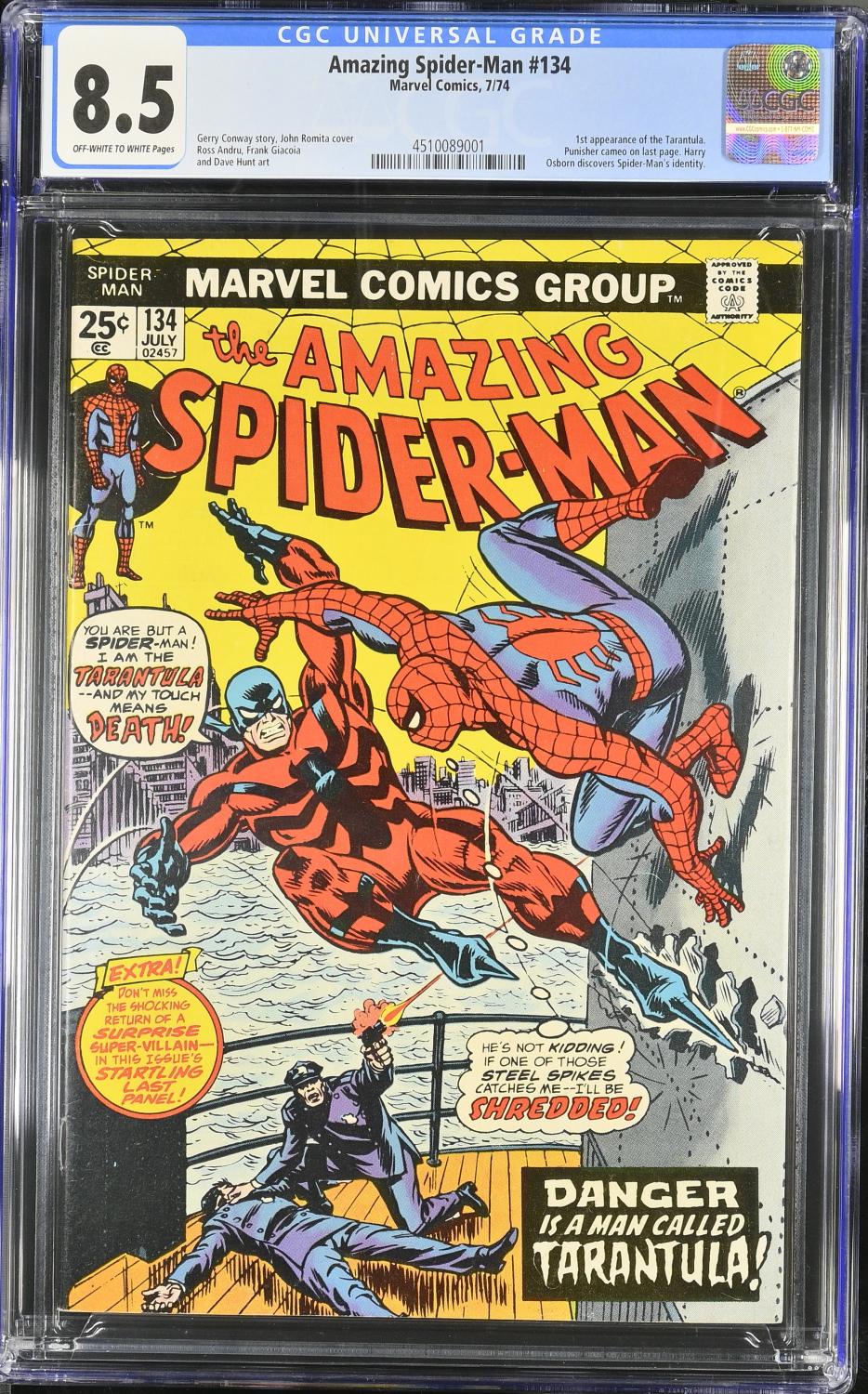 AMAZING SPIDER-MAN #134 CGC 8.5 VF+ 2ND PUNISHER