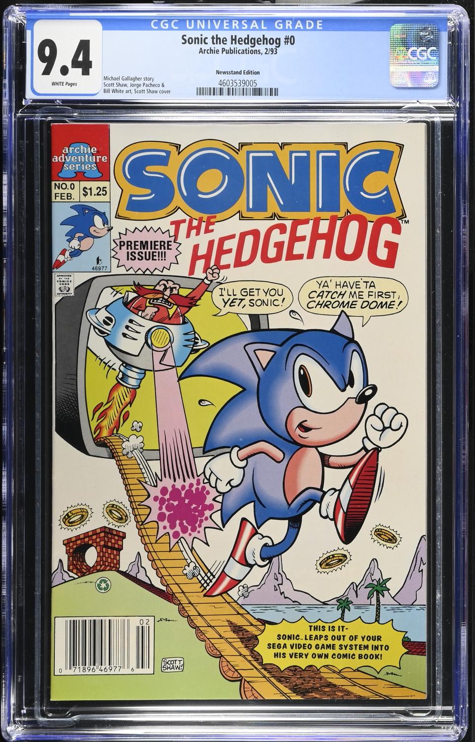 SONIC THE HEDGEHOG #0 1993 NEWSSTAND CGC 9.4 NM