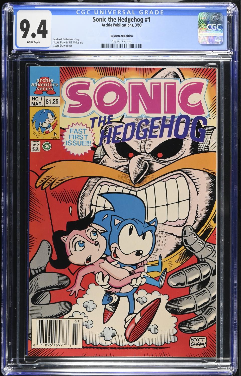 SONIC THE HEDGEHOG #1 1993 NEWSSTAND CGC 9.4 NM