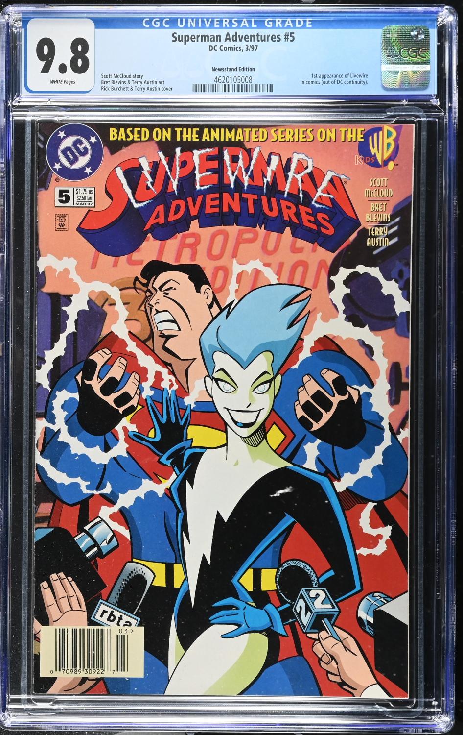 SUPERMAN ADVENTURES #5 1997 CGC 9.8 NEWSSTAND EDITION 1ST APPEARANCE LIVEWIRE