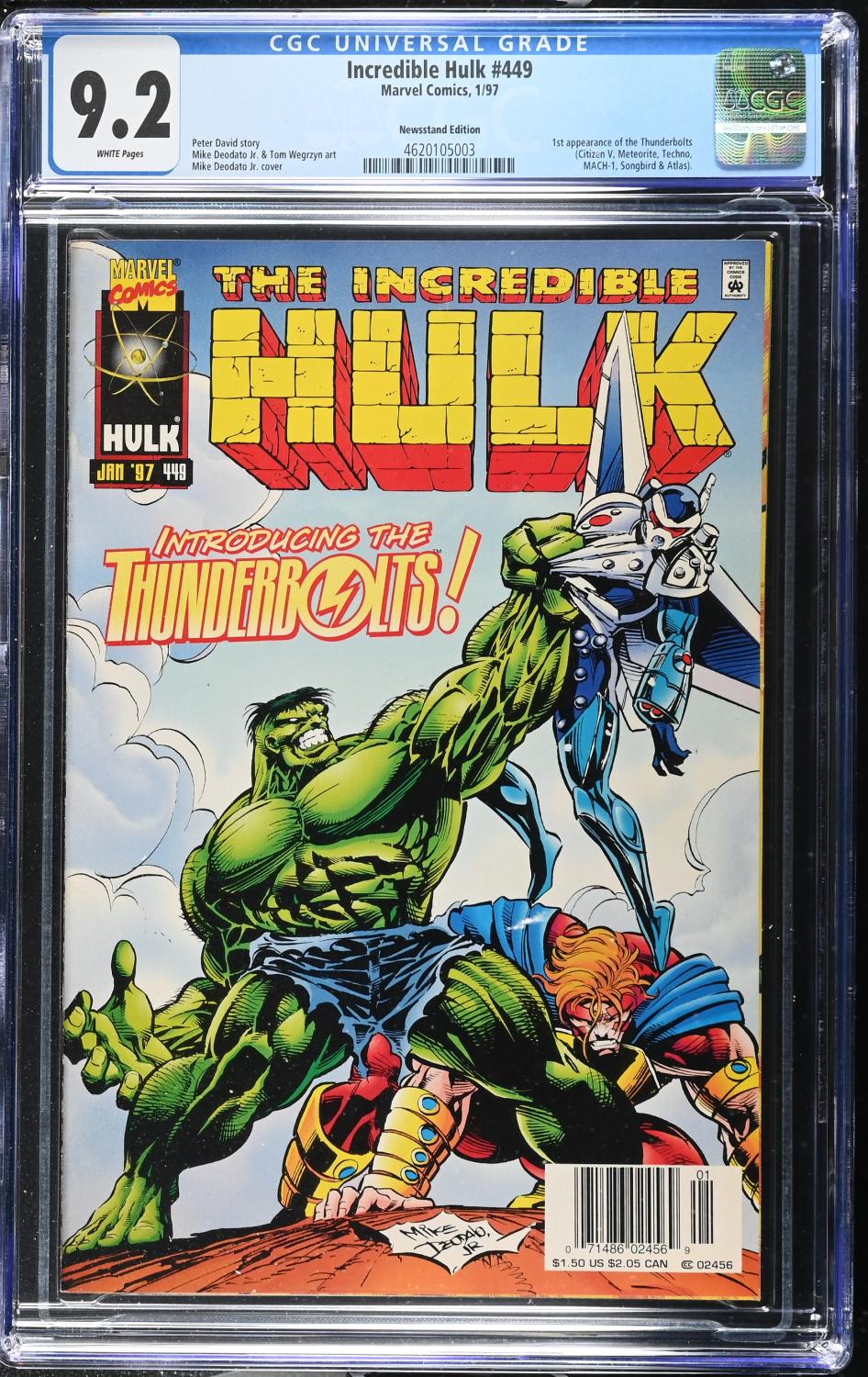 INCREDIBLE HULK #449 CGC 9.2 NM- NEWSSTAND EDITION- 1ST THUNDERBOLTS