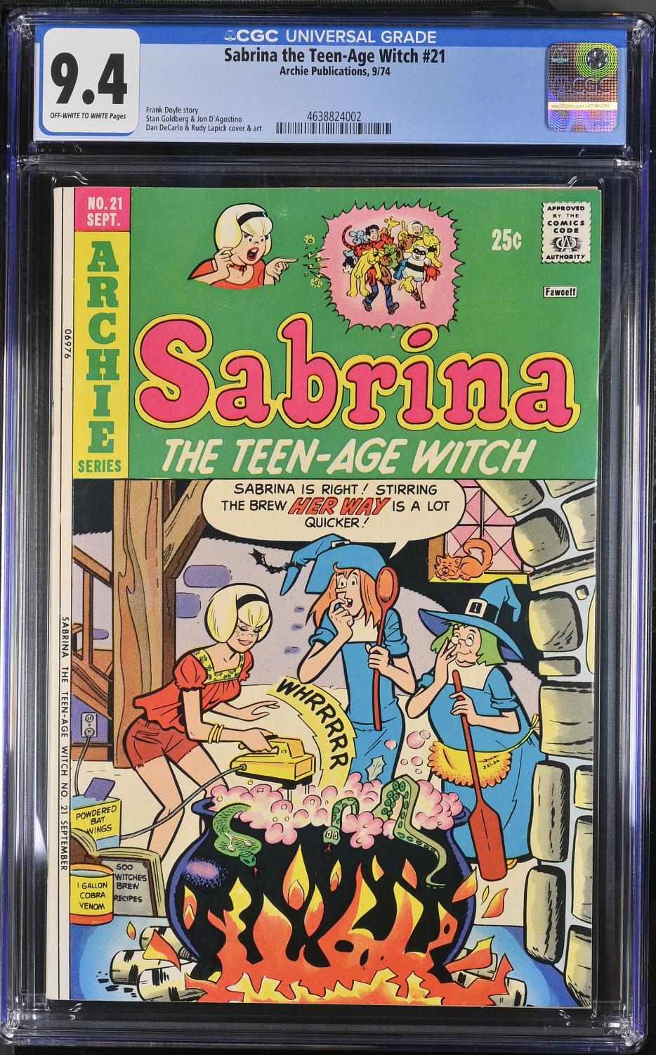 SABRINA THE TEENAGE WITCH #21 1974 CGC 9.4 NM SINGLE HIGHEST GRADED!