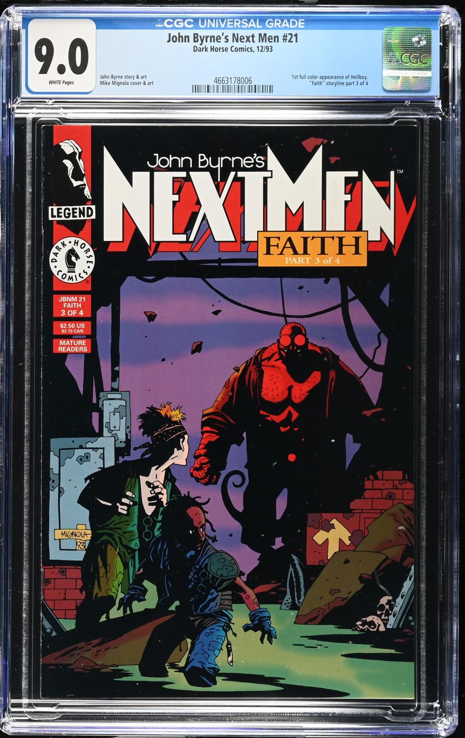 JOHN BYRNE'S NEXT MEN #21 CGC 9.0 VF/NM 1ST FULL APPEARANCE HELLBOY