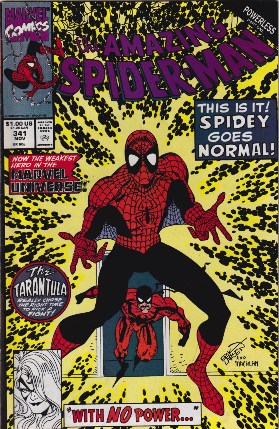 AMAZING SPIDER-MAN #341-343 POWERLESS MARVEL 1991 COMPLETE SET
