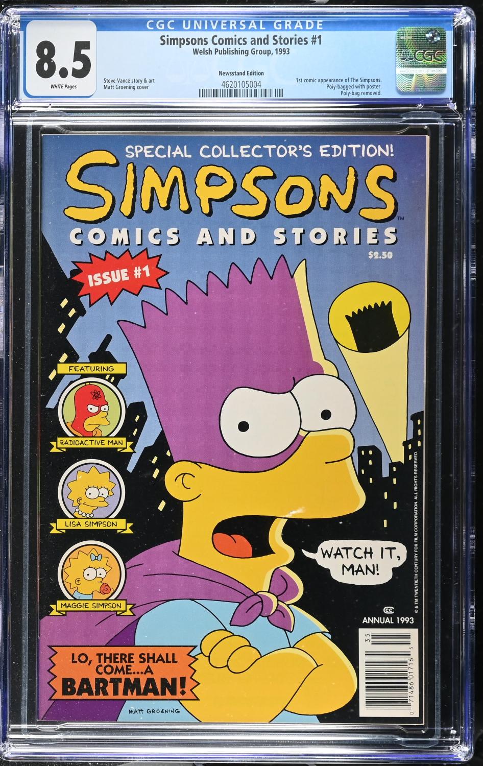 SIMPSONS COMICS AND STORIES #1 CGC 8.5 NEWSSTAND 1ST APPEARANCE