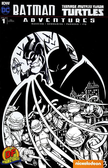 DF BATMAN TEENAGE MUTANT NINJA TURTLES ADVENTURES #1 DF EXCLUSIVE B W VAR SIGNED AND REMARKED BY KEN HAESER WITH A BATMAN HEAD SKETCH CVR B