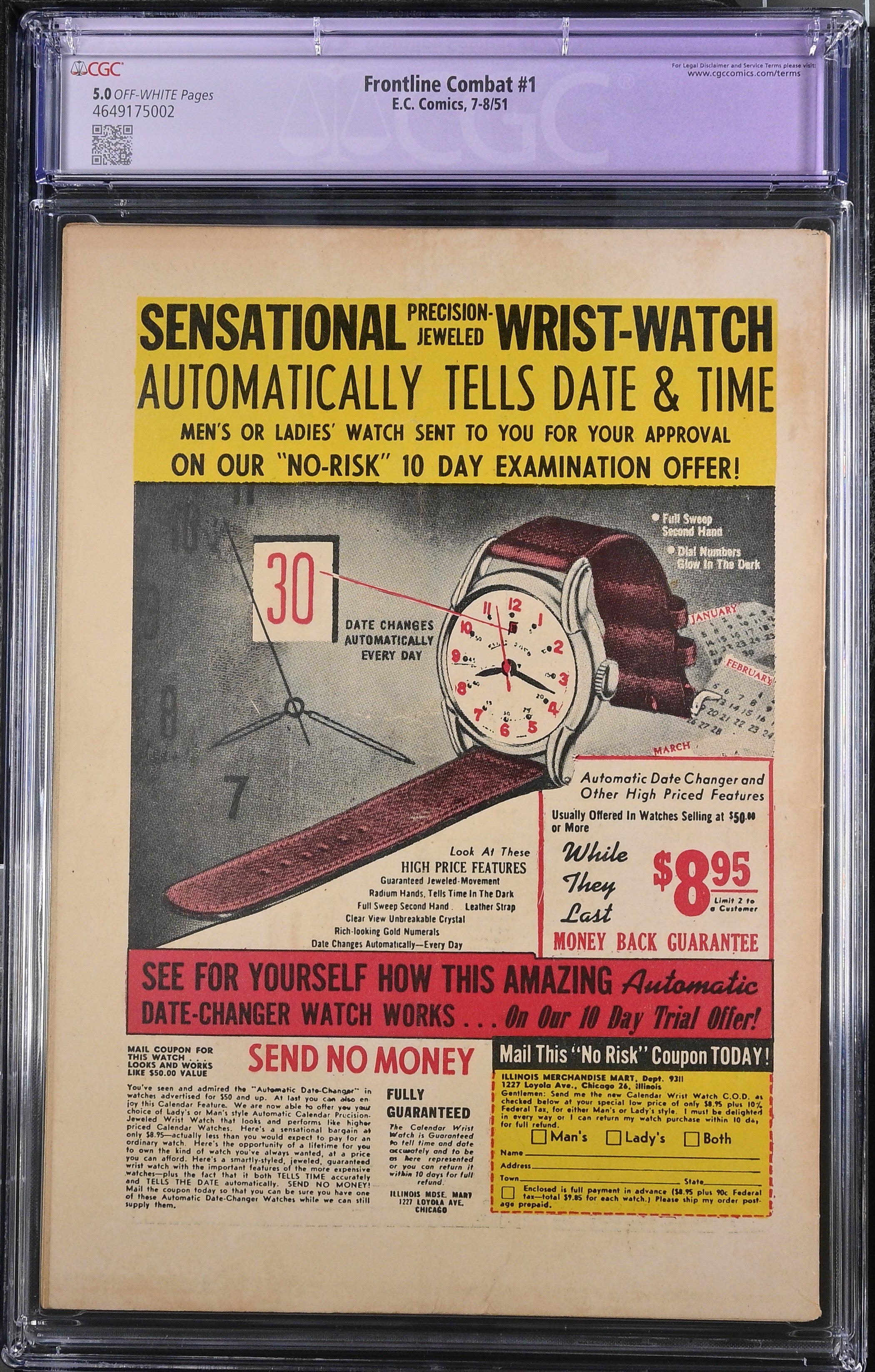 FRONTLINE COMBAT #1 1951 CGC 5.0 VG/F REST EC COMICS