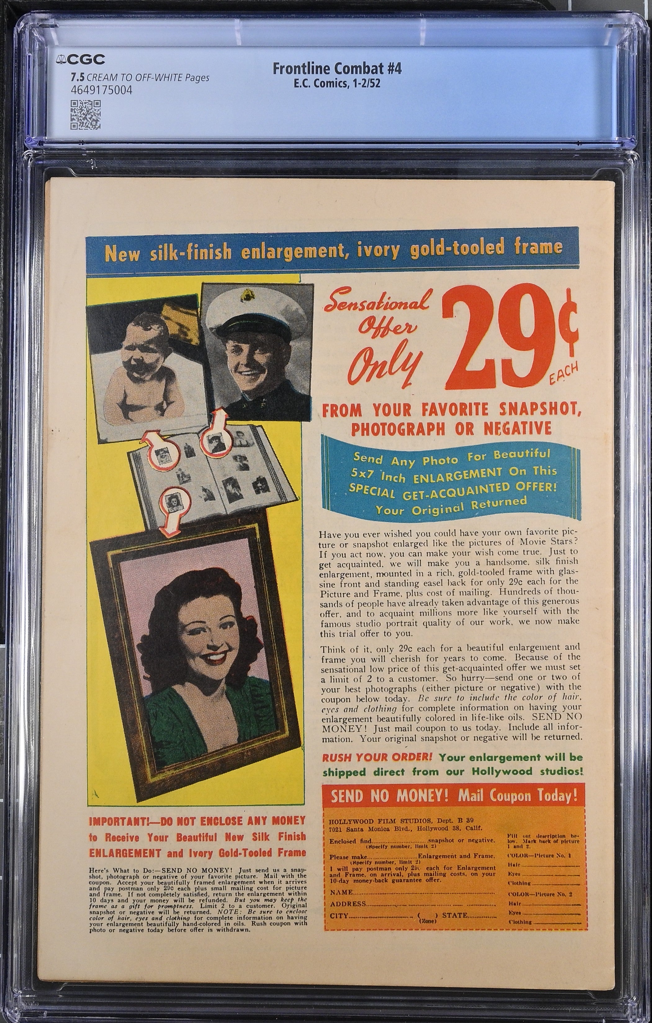 FRONTLINE COMBAT #4 CGC 7.5 VF- EC COMICS 1952