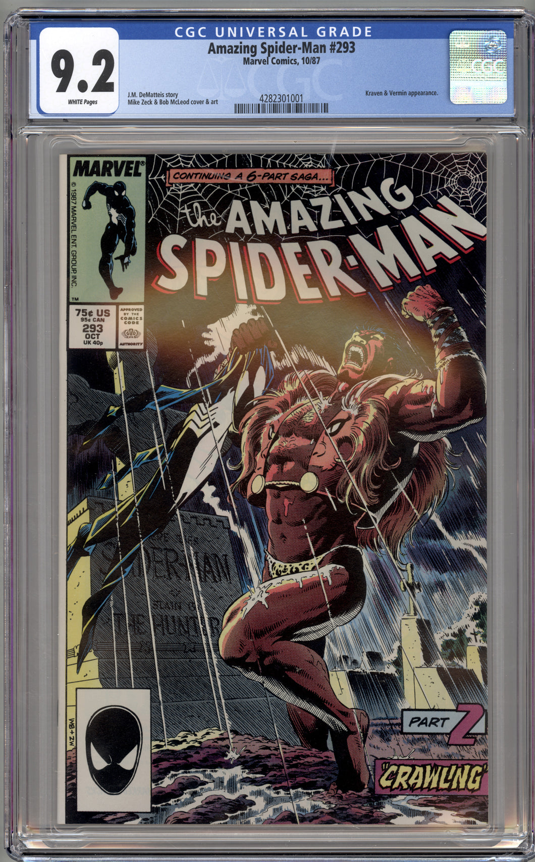 AMAZING SPIDER-MAN #293 (1987 Marvel Comics) CGC 9.2 NM- KRAVEN'S LAST HUNT