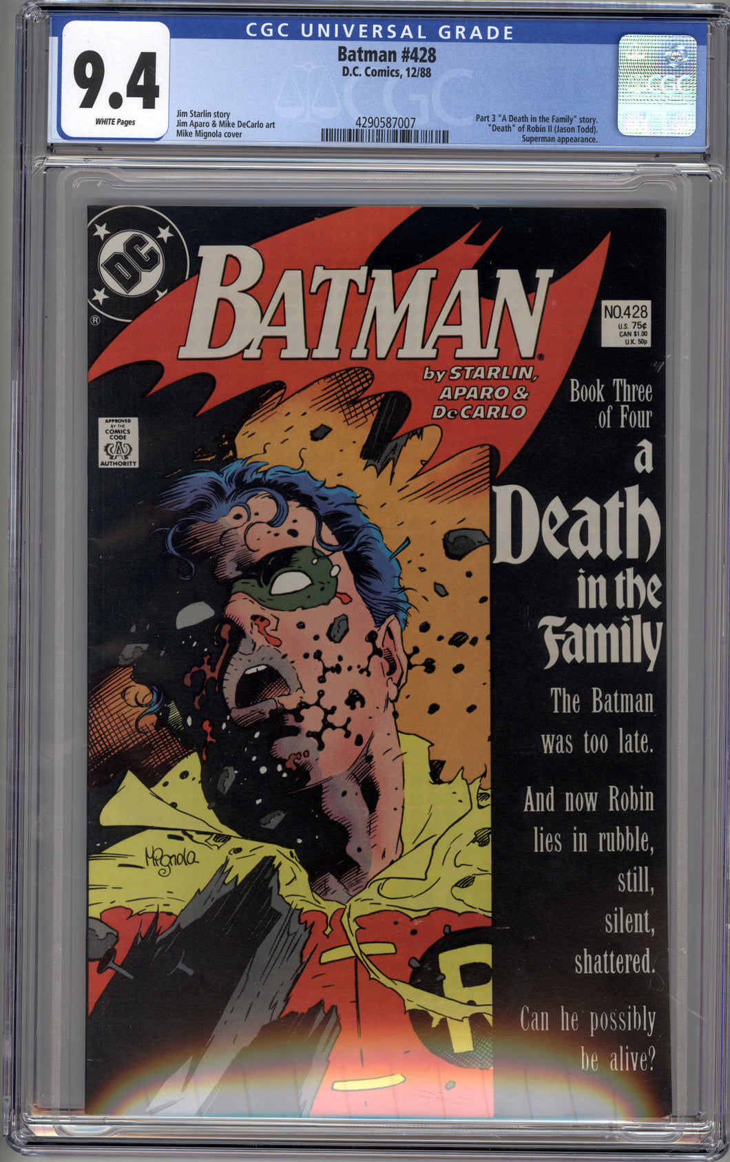 BATMAN #428 (1988 DC/Marvel) CGC 9.4 NM Death Family Jason Todd Robin